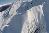 Russia. Krasnaya Polyana. Rider Konstantin Galat on the way to the start point. Photo from drone: Boris Belousov