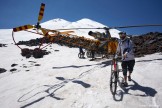 Russia. North face of Elbrus. Riders Nikolay Pukhir and Petr Vinokurov. Heliaction company's helicopter "Lama" - pilot Alexander Davydov. Photo: Ludmila Zvegintseva